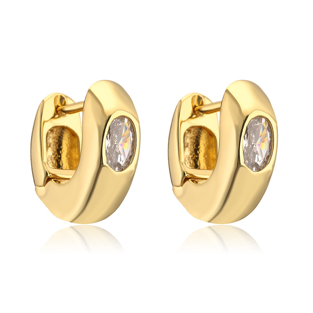Minimalist Geometric Copper Hoop Earrings with Gold Plating and Zircon Inlay for Women