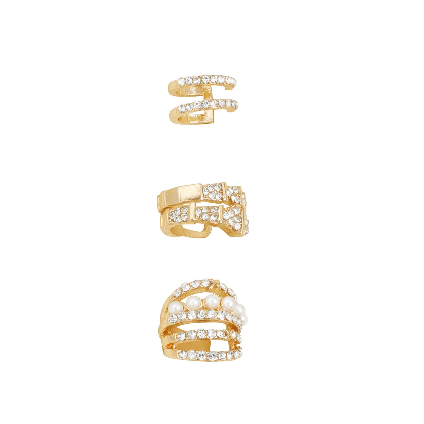 Fashionable Geometric U-Shaped Alloy Ear Clips with Pearl and Crystal Inlay for Women