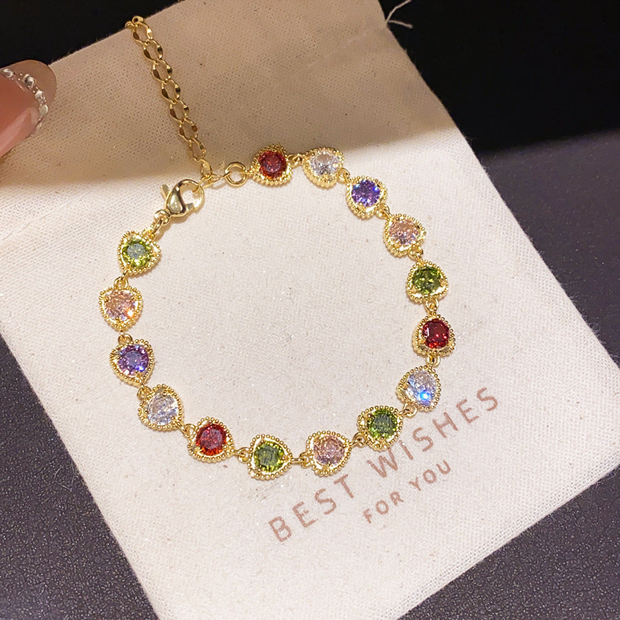 Luxury Elegant Oval Geometric Cubic Zirconia Inlaid Brass Bracelet for Women