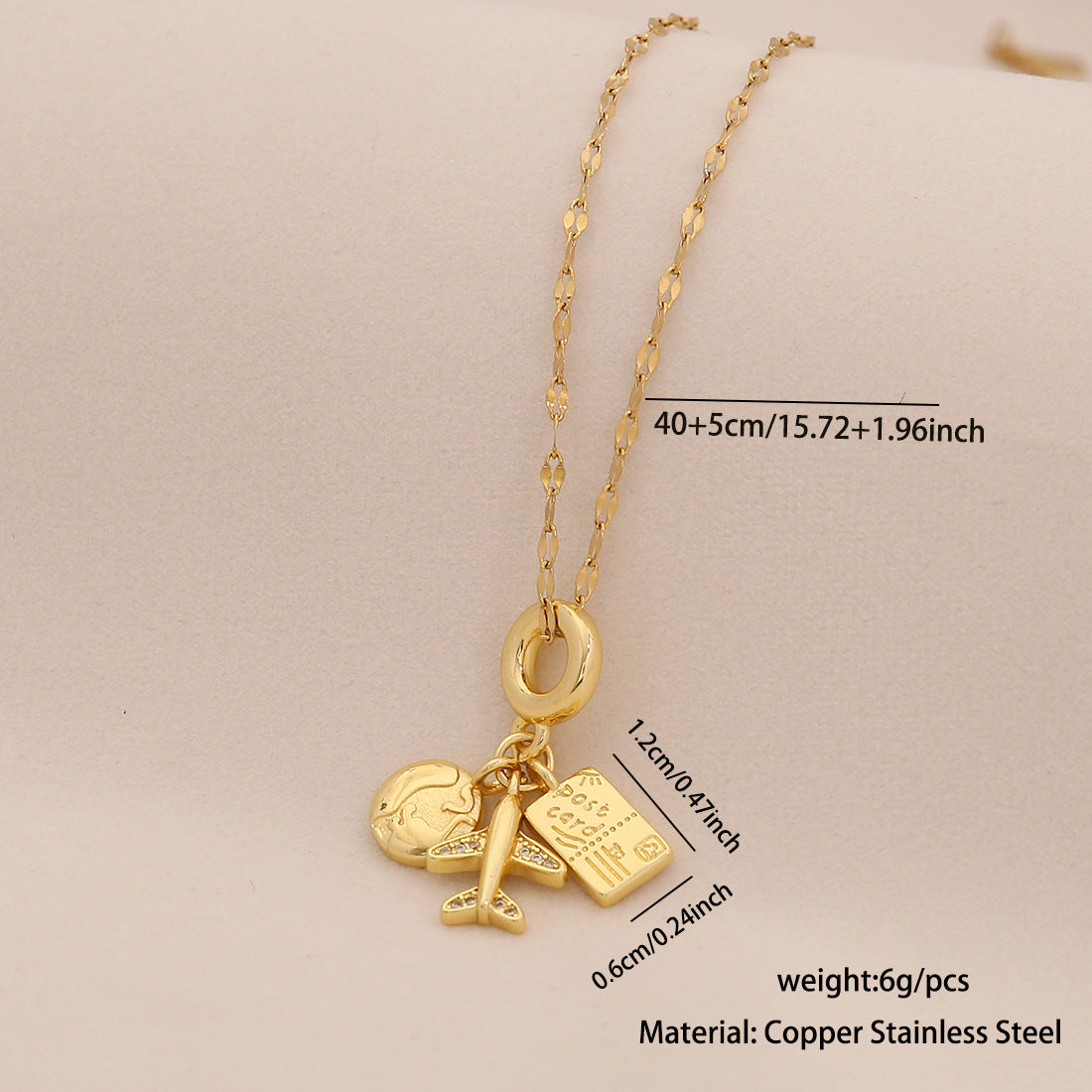 Collana con ciondolo aereo e mappamondo vintage in acciaio inossidabile con finitura smaltata