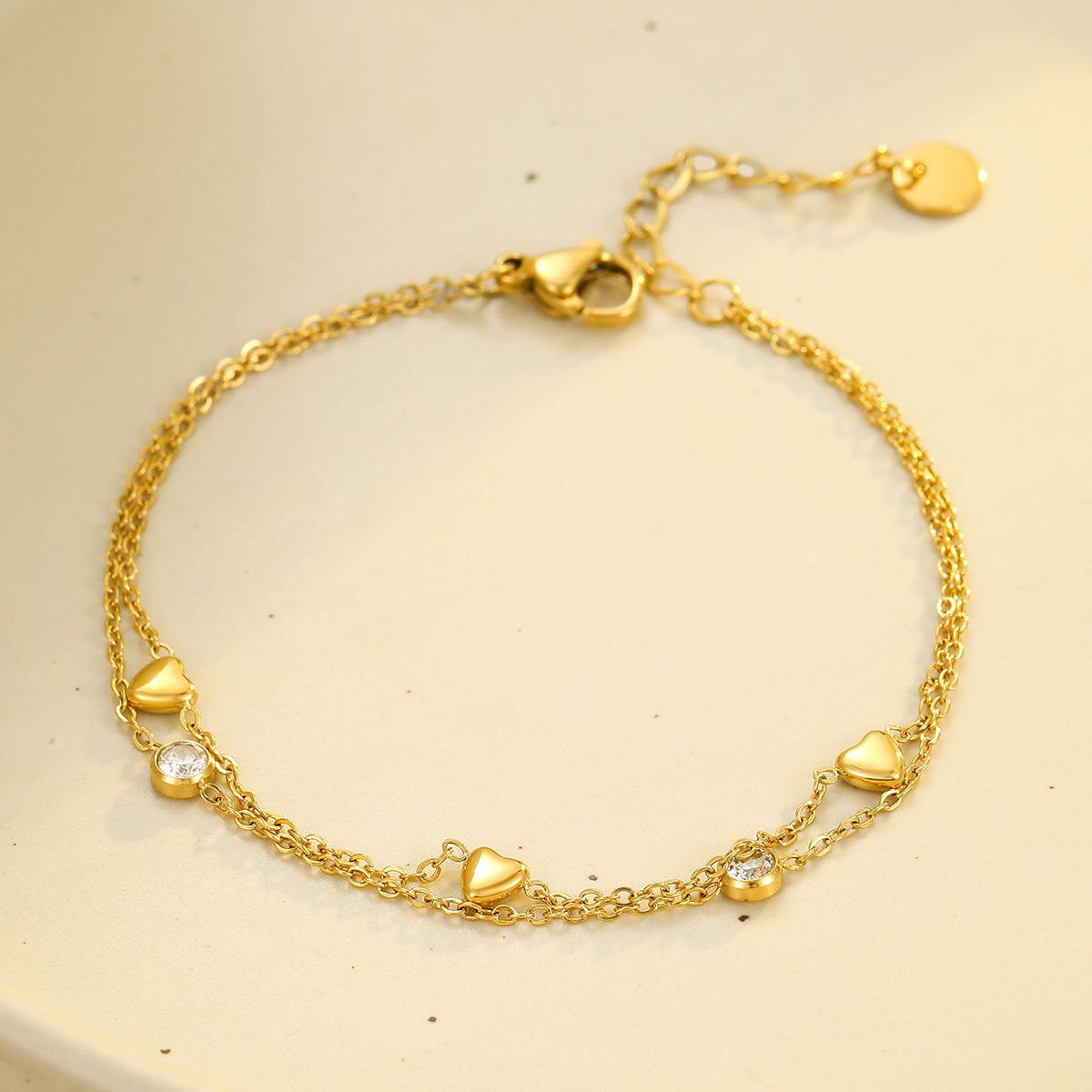 Elegant Heart-Shaped Stainless Steel Bracelet with Zircon Inlay for Women, Plated Finish, Fashionable Office Style