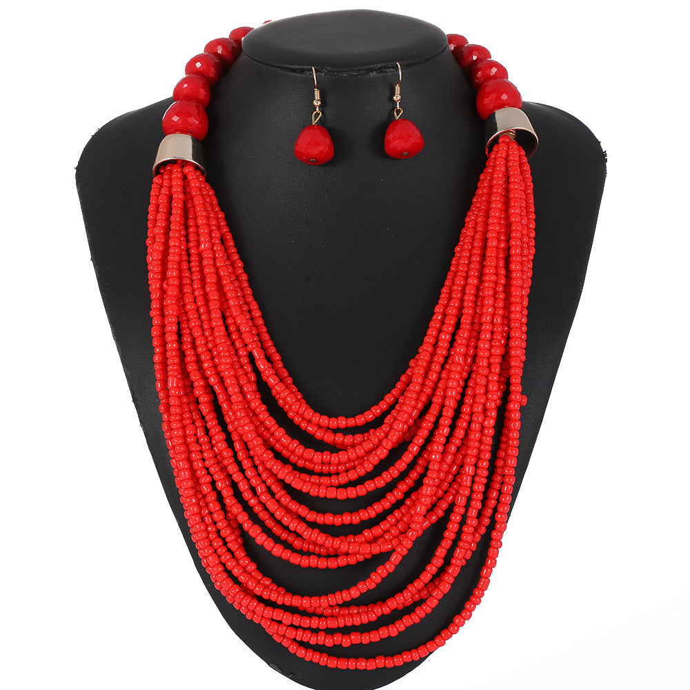 Bohemian Style Tassel Beaded Sweater Necklace for Women with Resin Pendant and Handmade Craftsmanship