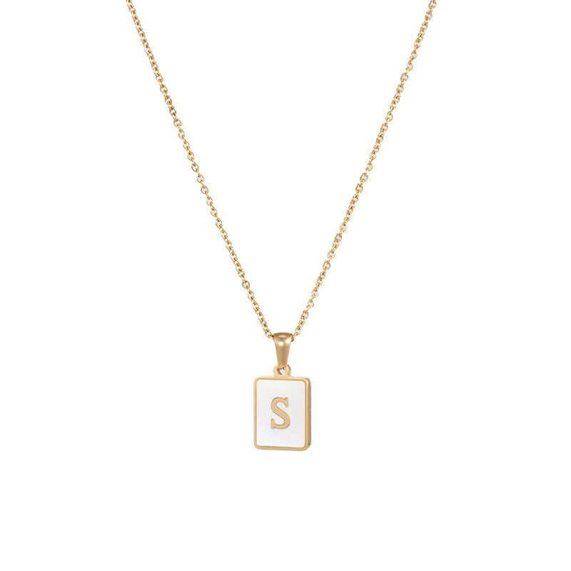 Minimalist 18K Gold Plated Square Letter Pendant Necklace Stainless Steel Shell Design for Women