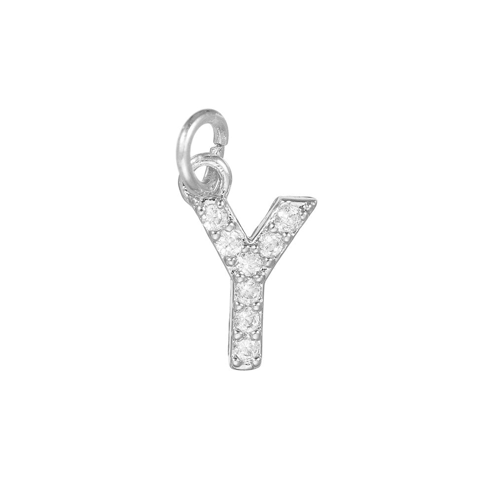 18K Gold Plated Brass Letter Cubic Zirconia Inlay Charm Bar