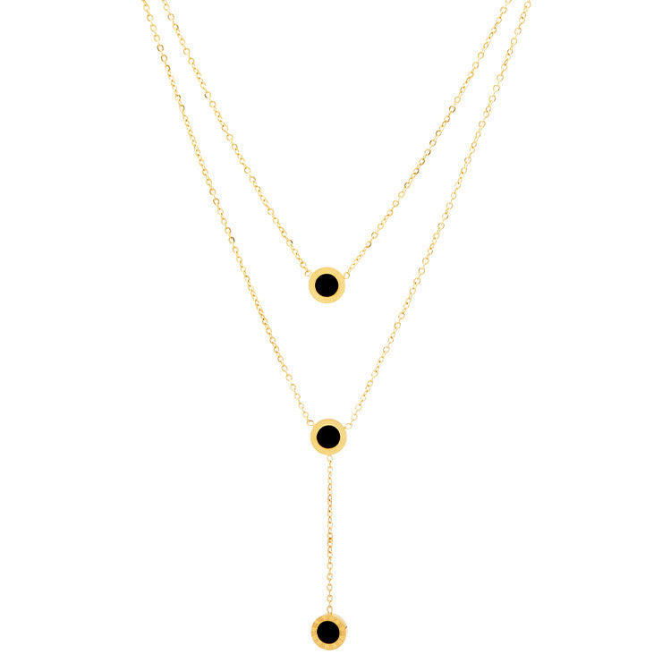 Minimalist Roman Numeral Double Layer Pendant Necklace in Titanium Steel with Gold Plating for Women