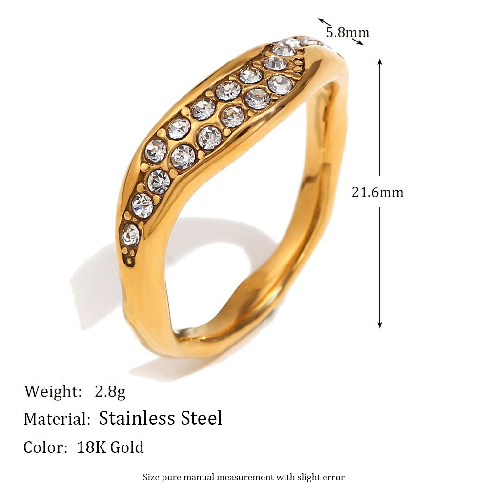 Minimalist Geometric Stainless Steel Ring with Micro-Pavé White Zirconia and 18K Gold Plating for Women