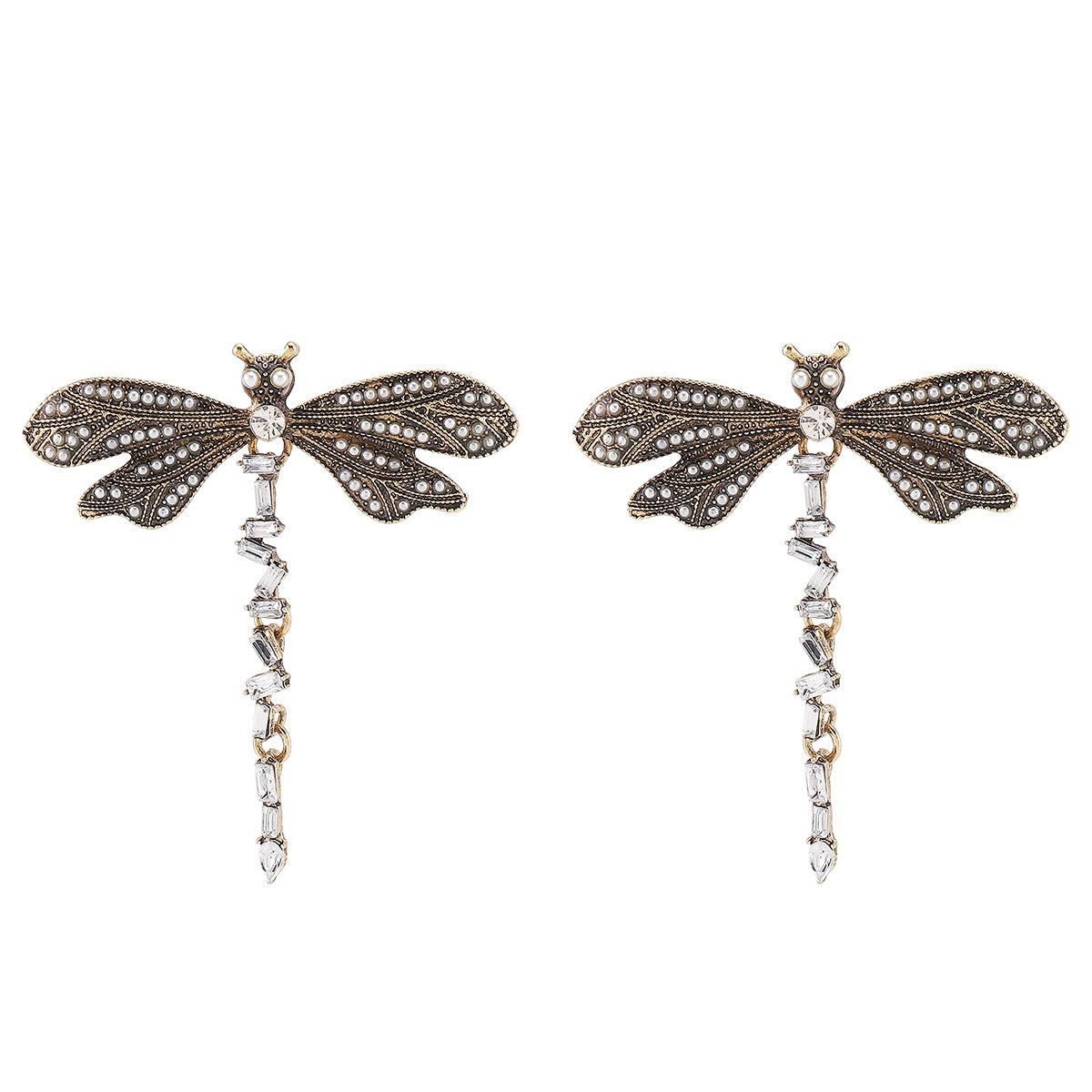 Pendientes de mariposa de latón de inspiración vintage con incrustaciones de diamantes de imitación para mujer