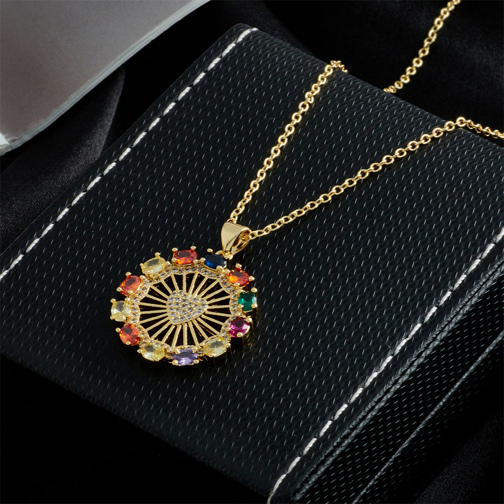 Collana con ciondolo a cuore geometrico in zircone AAA di lusso in rame placcato oro 18 carati