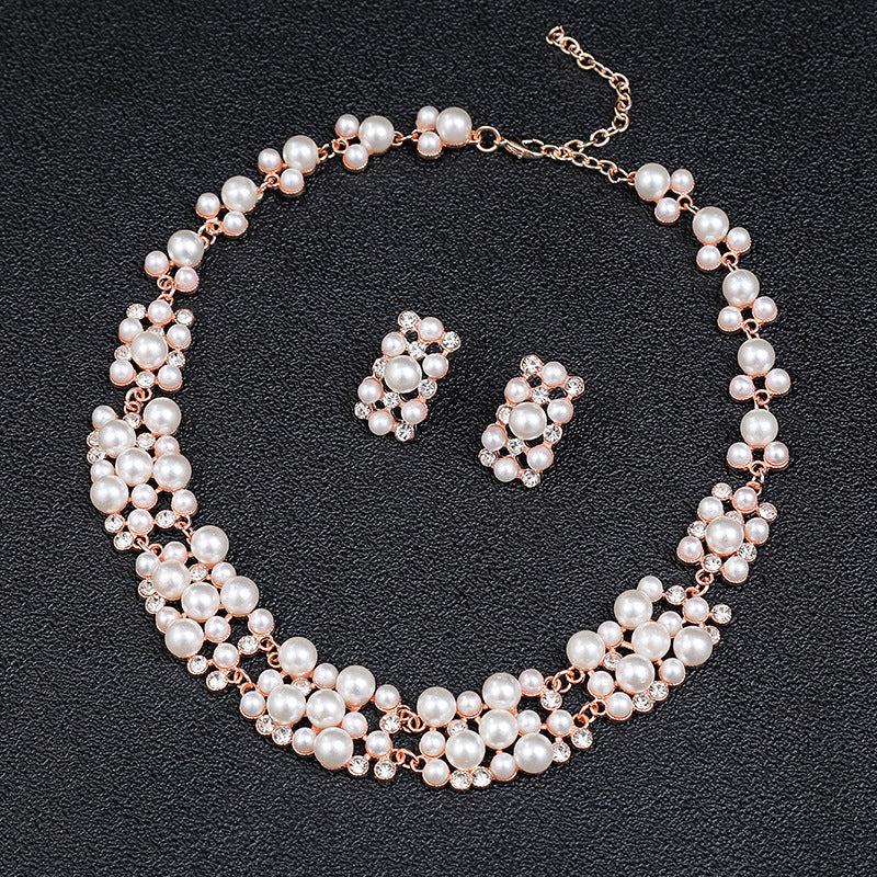 Vintage Palace Style Round Polka Dot Alloy Necklace and Earrings Set with Electroplated Finish for Women