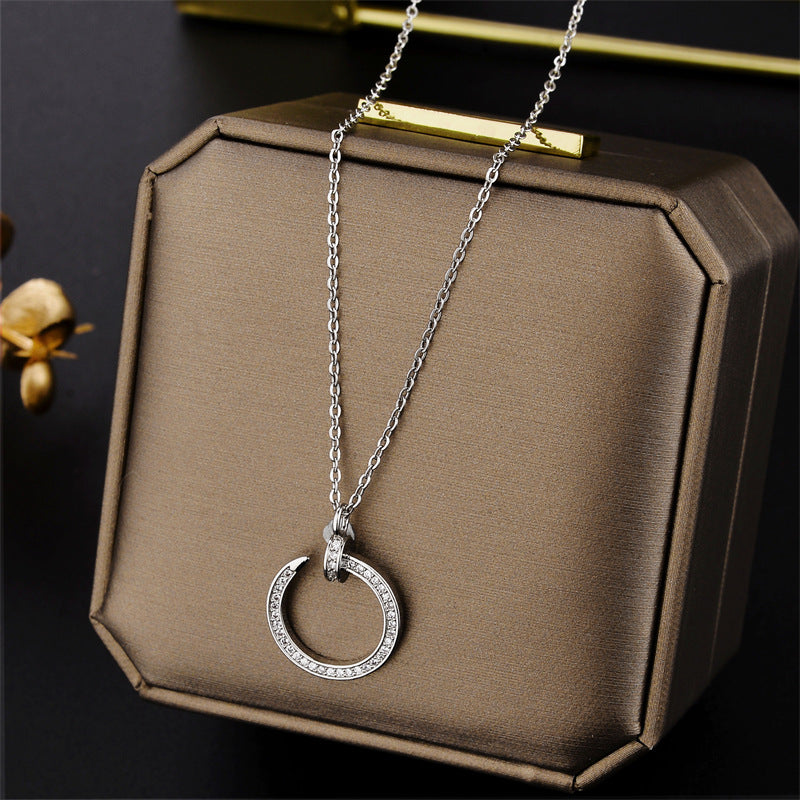 Collana pendente con quadrifoglio in acciaio al titanio placcato oro rosa 18 carati minimalista di lusso da donna