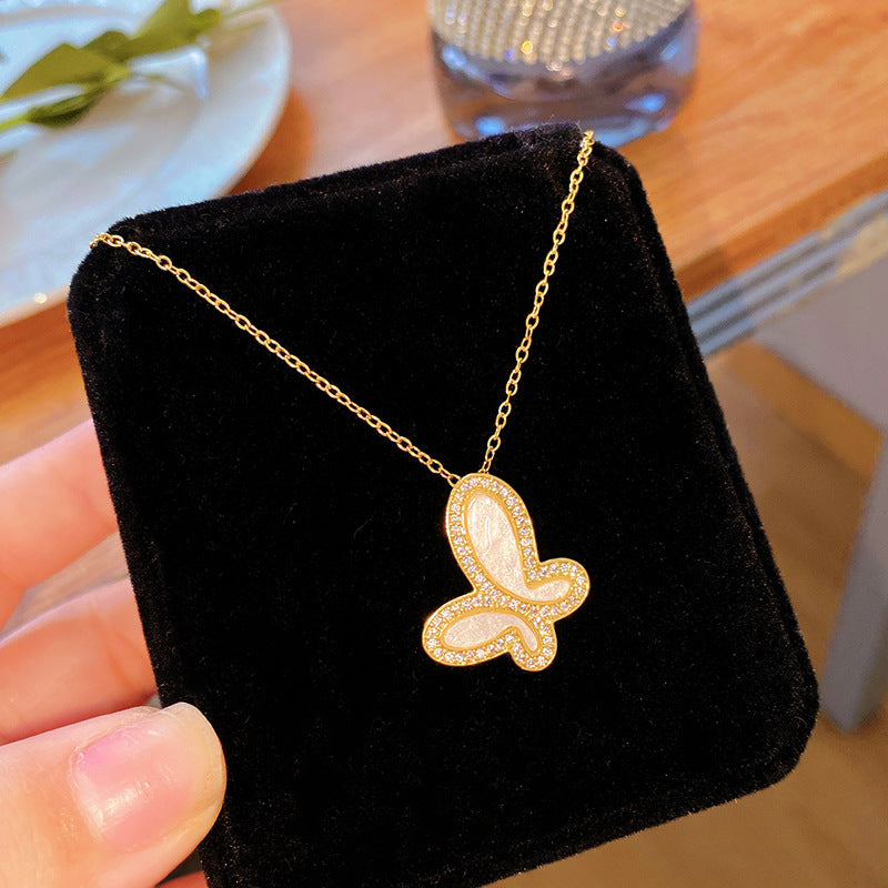Sweet Butterfly Cubic Zirconia Plated Titanium Steel Necklace for Women