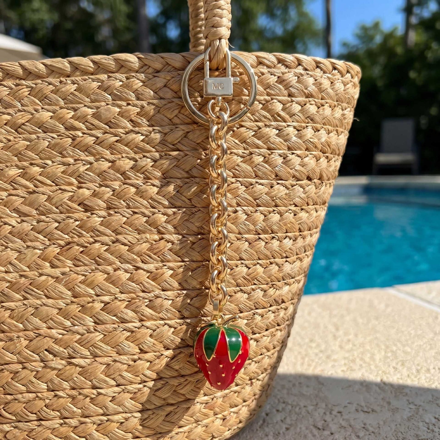 Vintage Minimalist Sweet Plated Brass Bag Charm with Fruit Pattern