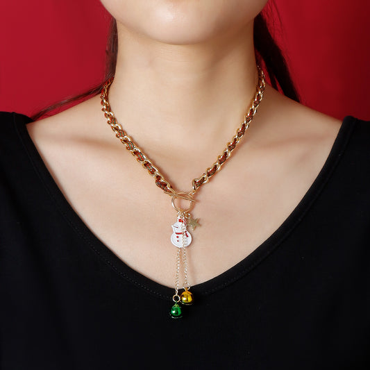 Collana con pendente a campana di Natale da donna in lega con design geometrico e animale del cartone animato, placcata in rodio, gioiello festivo minimalista
