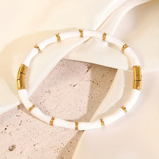 Minimalist 18K Gold Plated Drip Oil Bamboo Stainless Steel Bracelet