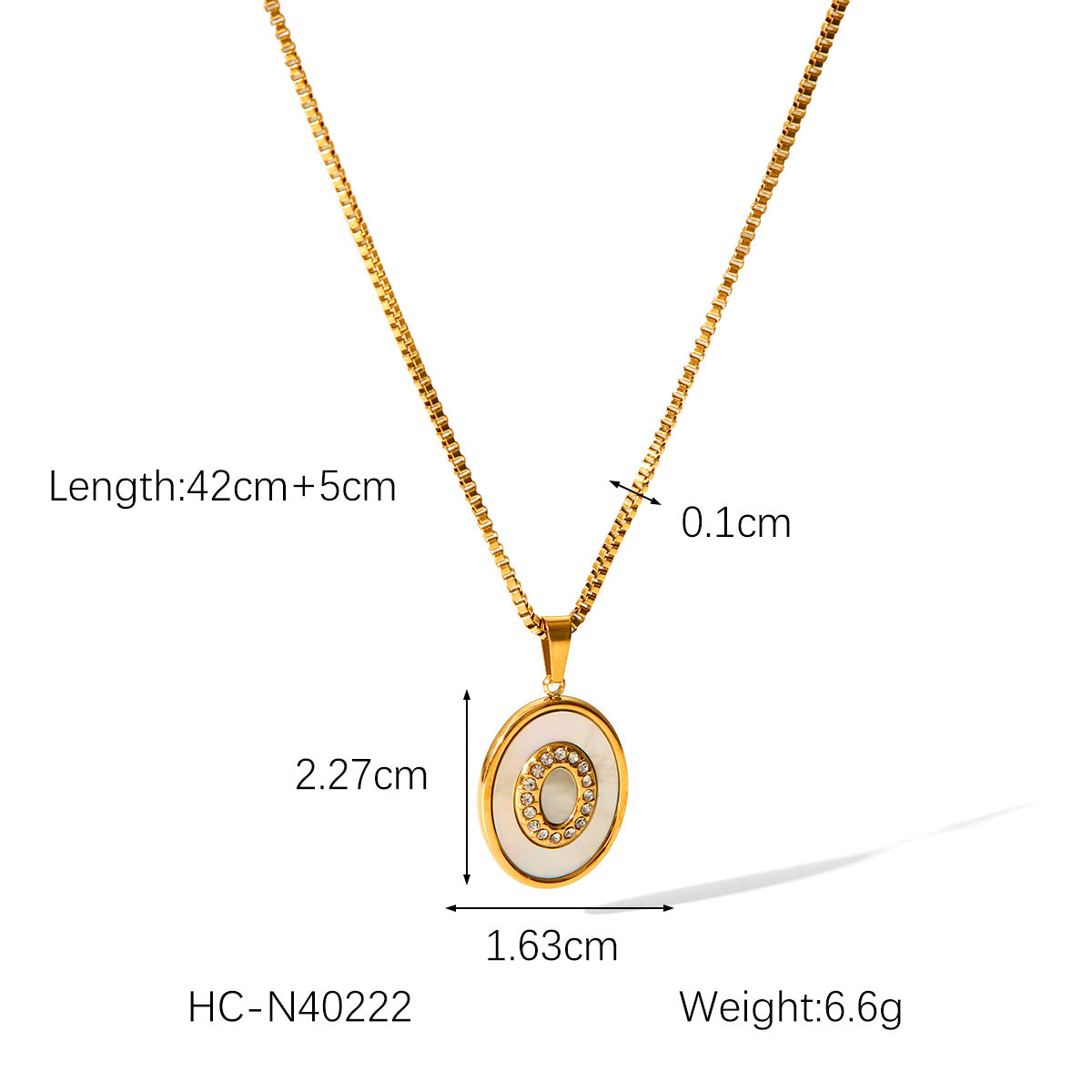 Trendy Geometric 18K Gold Plated Stainless Steel Necklace with White Mother of Pearl Inlay Box Chain