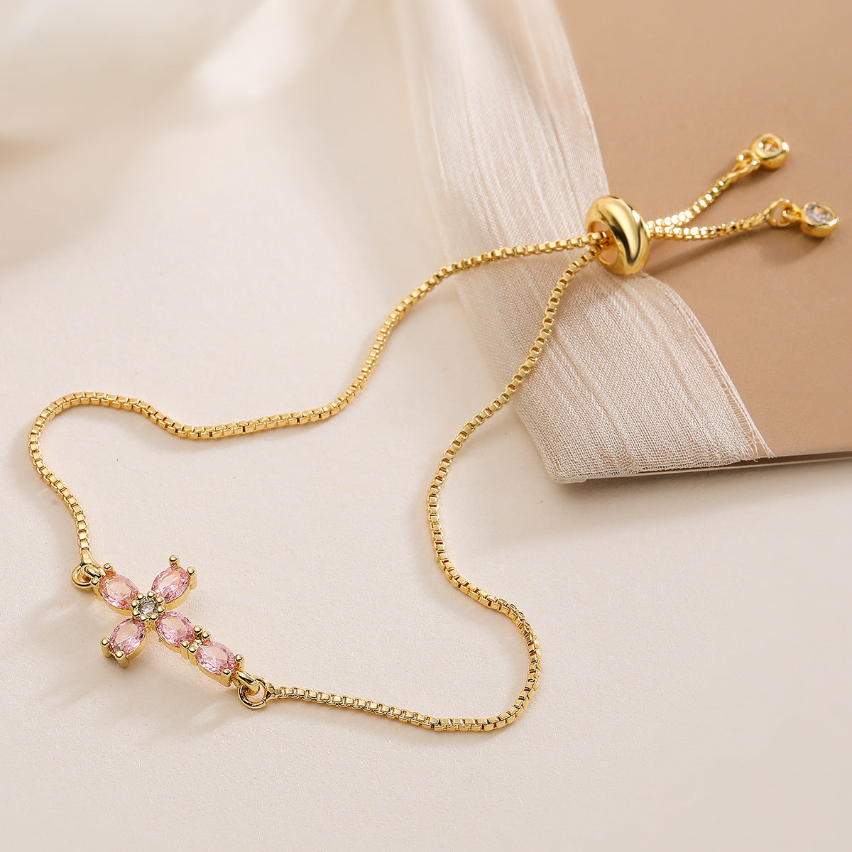 Exquisite Gold Plated Cubic Zirconia Cross Bracelet for Women