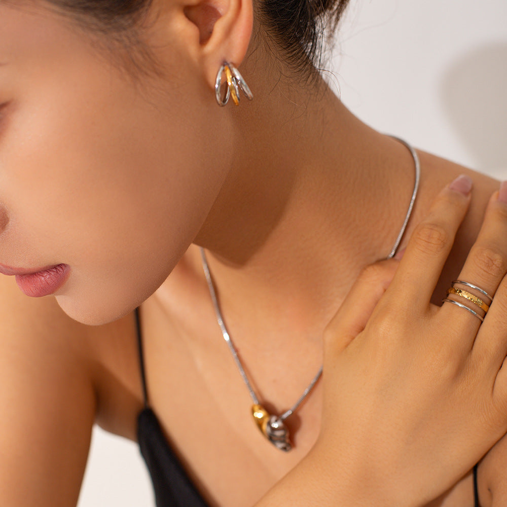 Anillo abierto de tres capas geométrico minimalista, chapado en oro de 18 quilates, de acero inoxidable, para mujer