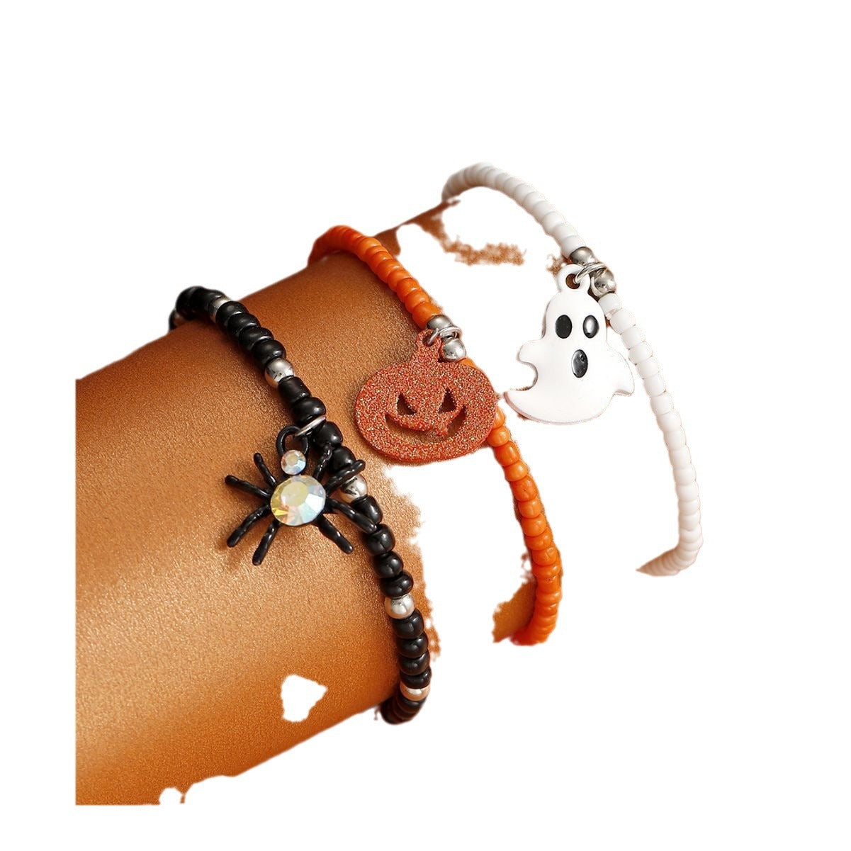 Juego de pulseras góticas oscuras de Halloween con dijes de araña, fantasma y calabaza, pulsera de cuentas de aleación para mujer