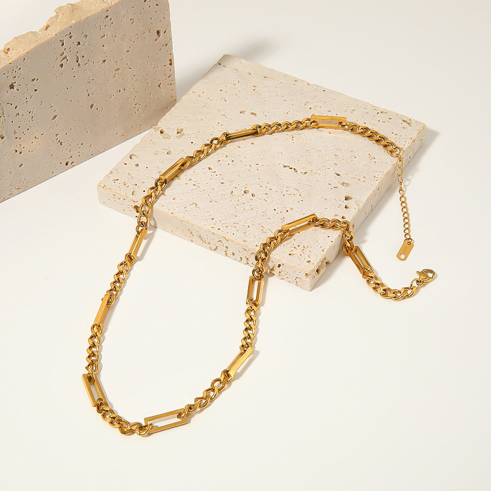 Minimalist Geometric Titanium Steel Plated Necklace with Irregular Square and Circle Links for Men and Women