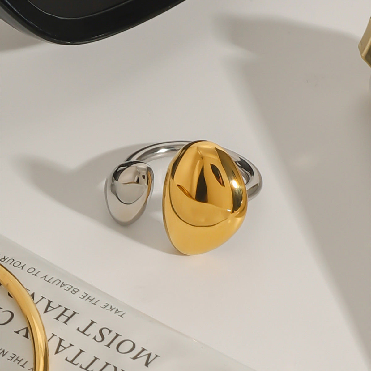 Anello a Goccia Minimalista Geometrico in Acciaio Inox Placcato da Donna, Gioielli a Mano in Acciaio al Titanio