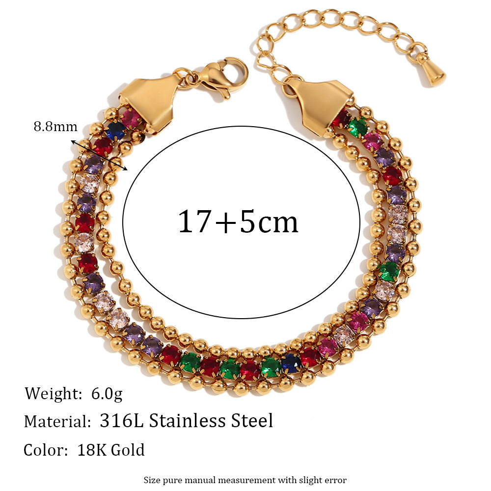 Vintage-Inspired Geometric Heart and Floral Stainless Steel Bracelet for Women with 18K Gold Plating and Micro-Pave Detailing