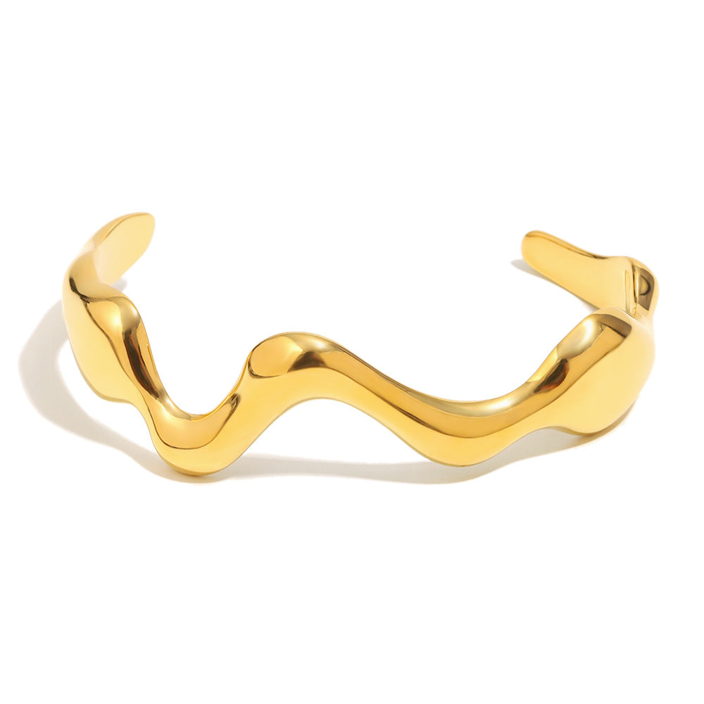 Bracciale a Onda Minimalista da Donna Realizzato in Acciaio Inossidabile con Placcatura in Oro 18K