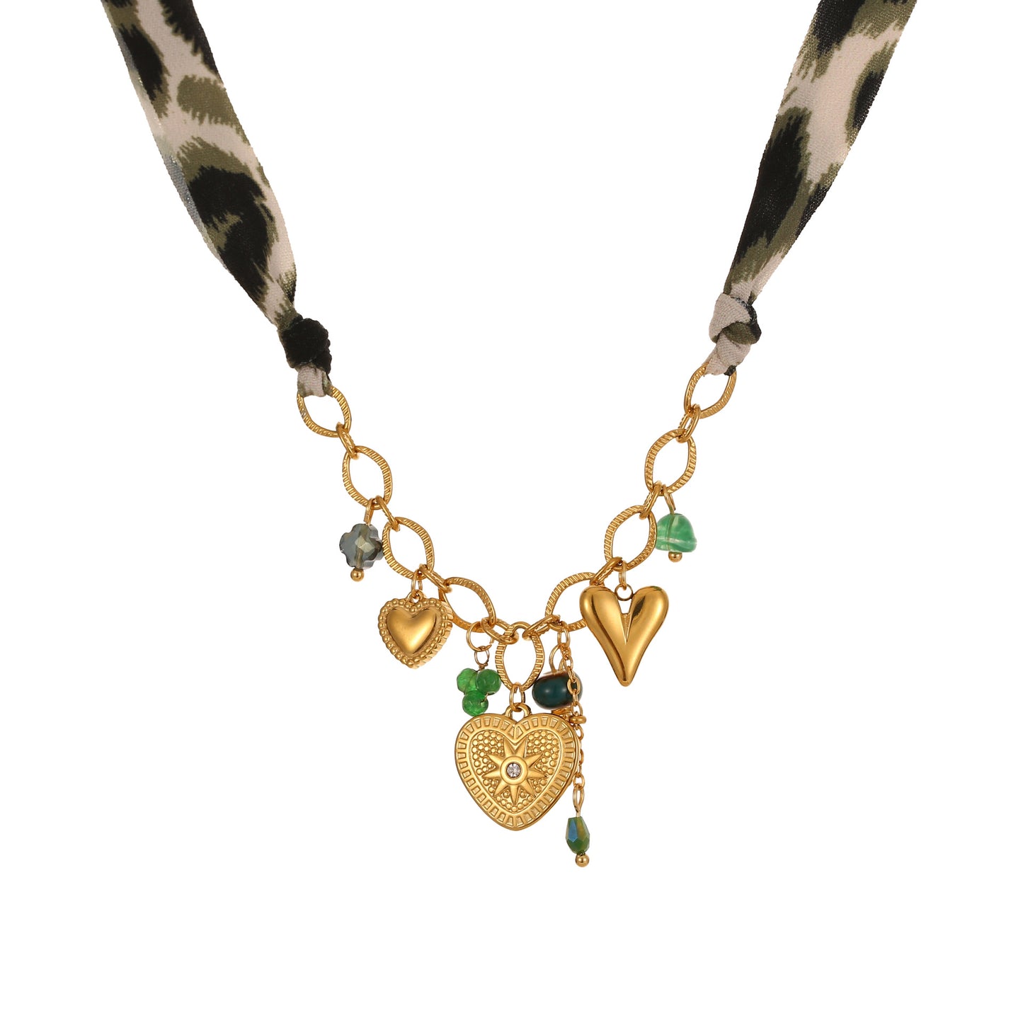 Collar con colgante de corazón de leopardo de moda en acero inoxidable con galvanoplastia para mujer
