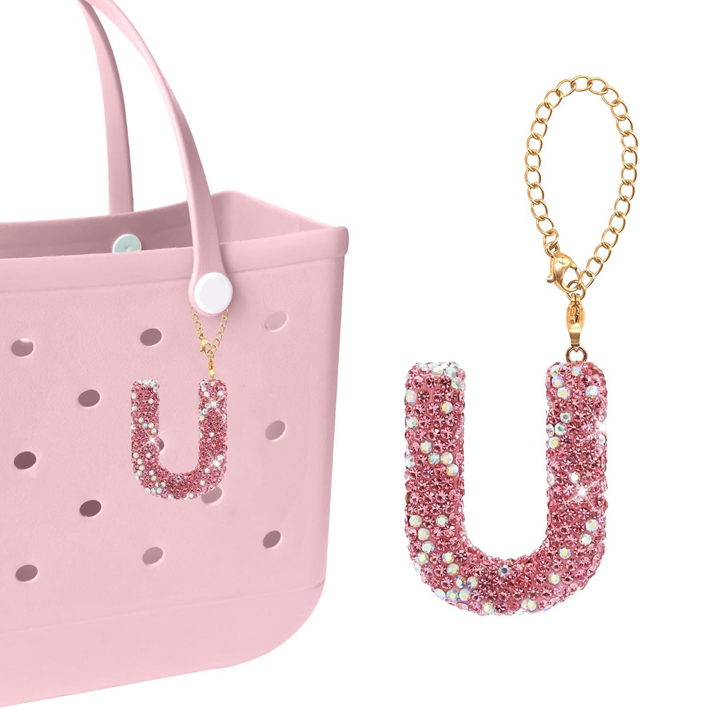 Minimalist Rhinestone Inlay Letter Backpack Charm with Gold Chain