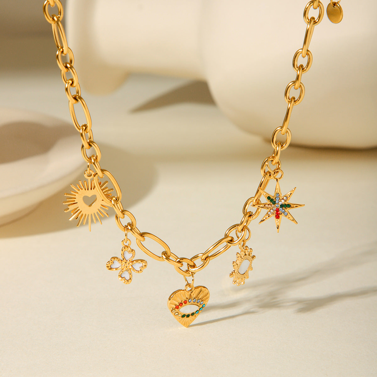 Collar con colgante de ojo turco estilo Y2K para mujer, acero inoxidable con incrustaciones de diamantes de imitación, cadena cruzada, diseño geométrico