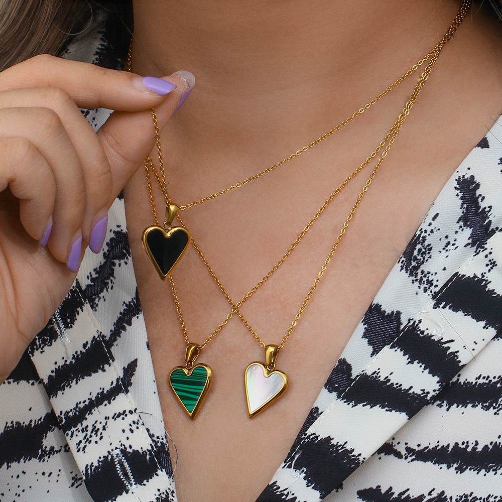 Minimalist Heart-Shaped Acrylic Pendant Necklace with Stainless Steel Chain and Electroplated Finish for Women