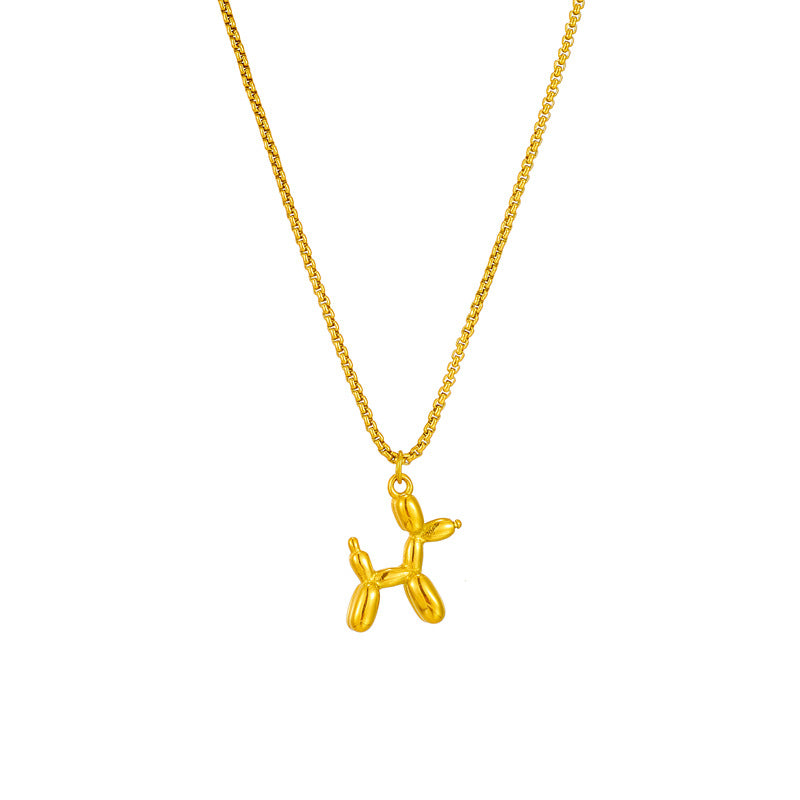 Minimalist Dog-Shaped Stainless Steel Pendant Necklace with Twisted Chain for Women