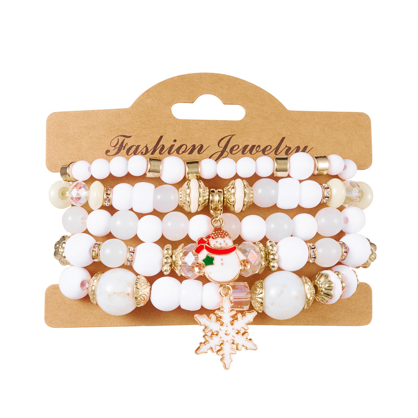 Set di braccialetti elastici da donna a tema natalizio alla moda con perline di Babbo Natale e renne in acrilico in lega