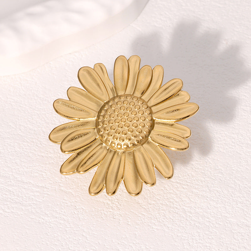 Minimalist Sunflower-Shaped Stainless Steel Ring with 18K Gold Plating for Women