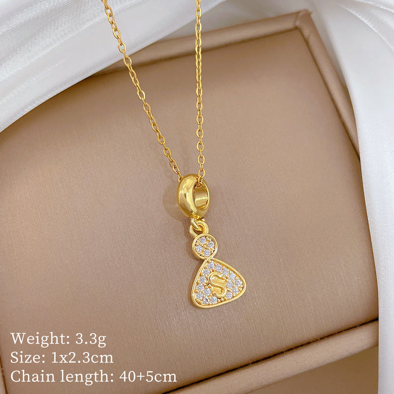 Sweet Geometric Rhinestone Plated Titanium Steel Necklace with Brass Pendant Cable Chain Unisex
