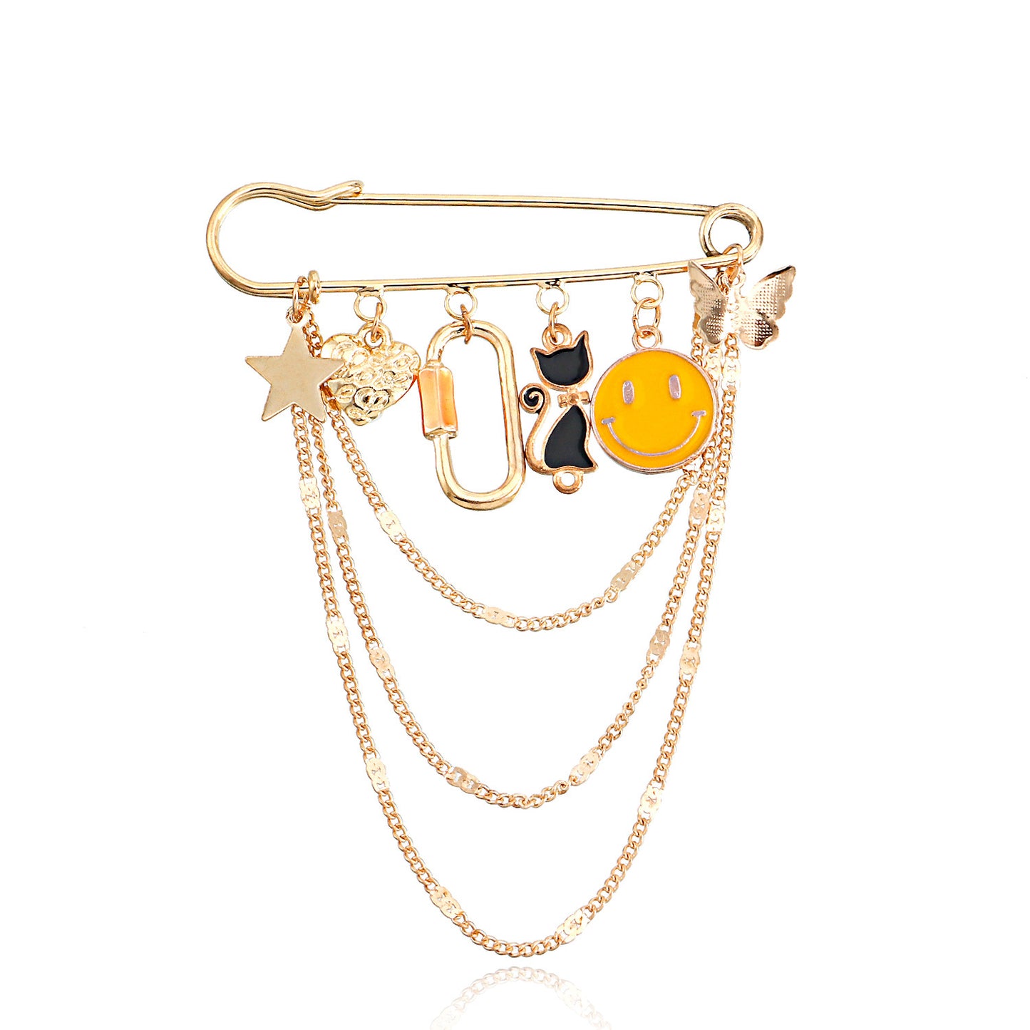 Punk Style Geometric Yellow Smiley Face Tassel Pendant Brooch for Women Made of Alloy with Plated Finish