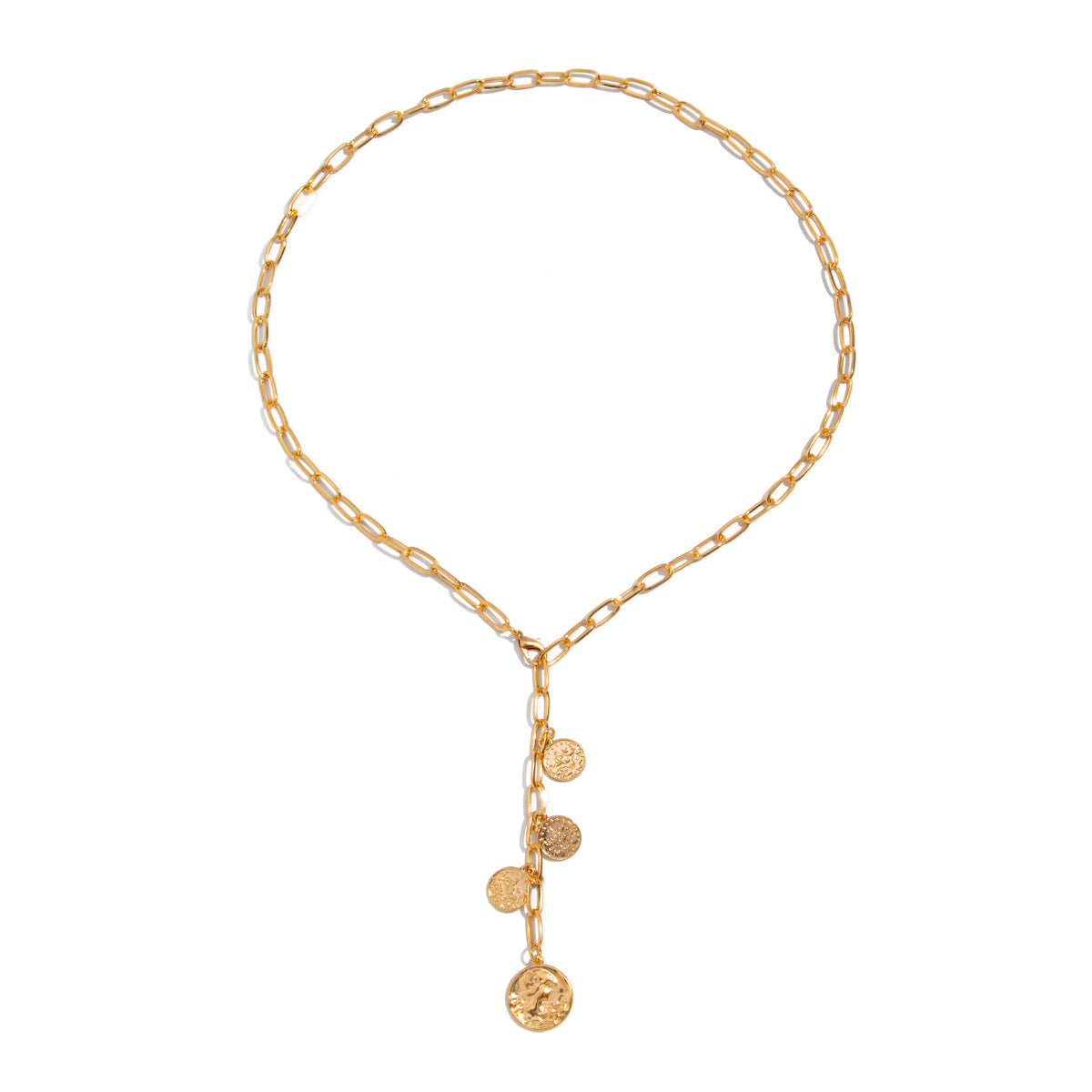 Geometric Alloy Plated Pendant with Tassel Curb Chain Necklace for Women