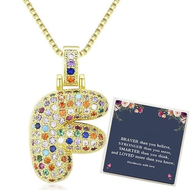 Sweet Hip-hop Letter Brass Cubic Zirconia Inlay Pendant Necklace Box Chain Unisex