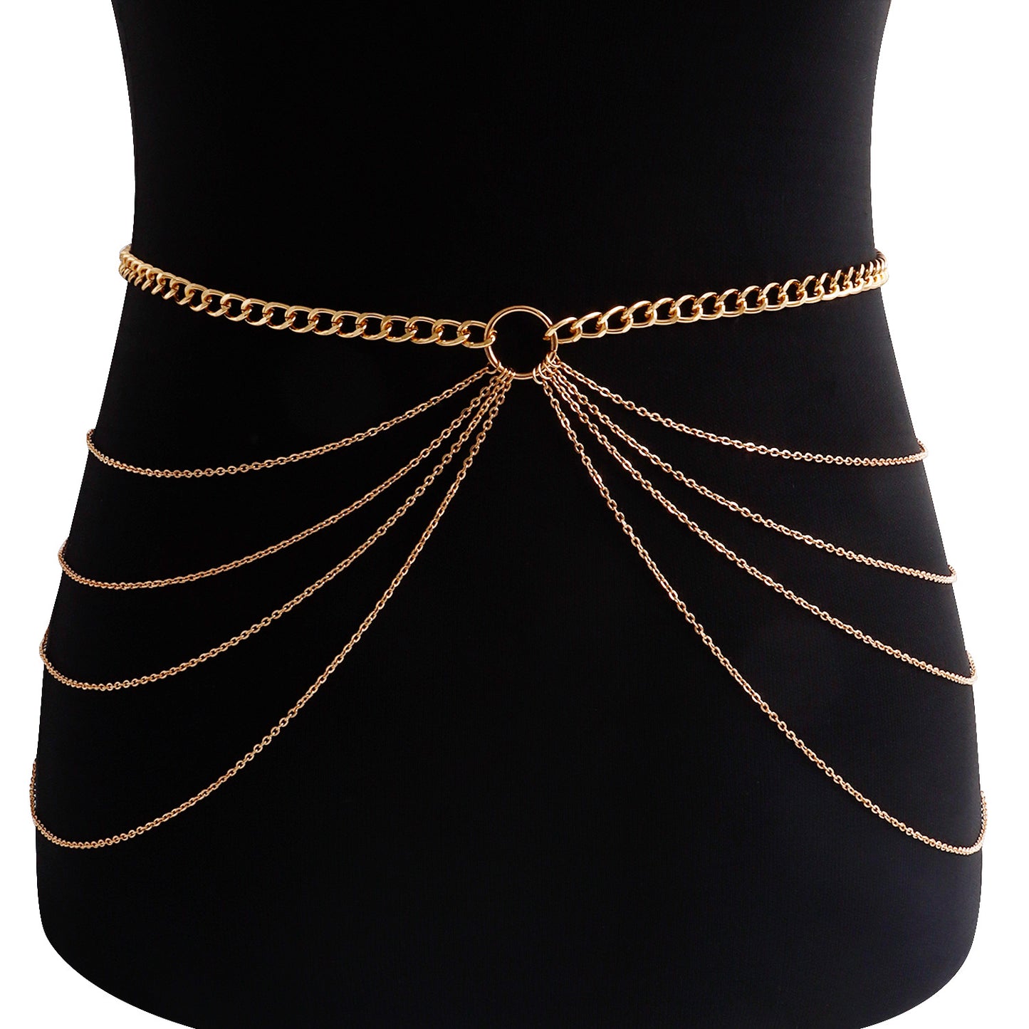 Punk Style Geometric Thin Chain Waist Chain for Women with U-Shaped Fringe and Metallic Finish
