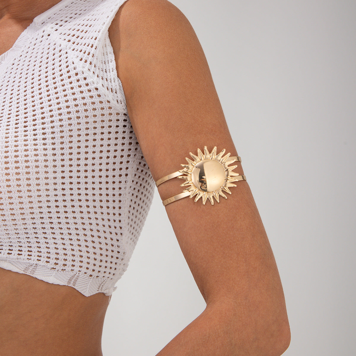 Vacation Style Sunflower and Floral Metal Cuff Bracelet for Women with Plated Finish