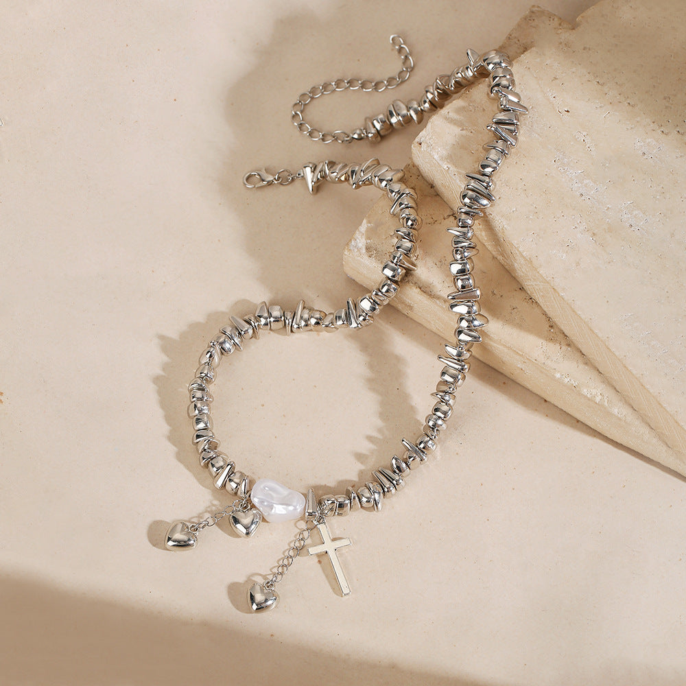 Minimalist Handmade Geometric Heart Metal Necklace Cable Chain