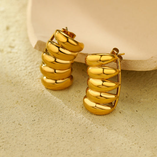 Fashionable Minimalist Geometric Stainless Steel Hoop Earrings with Plated Finish for Women