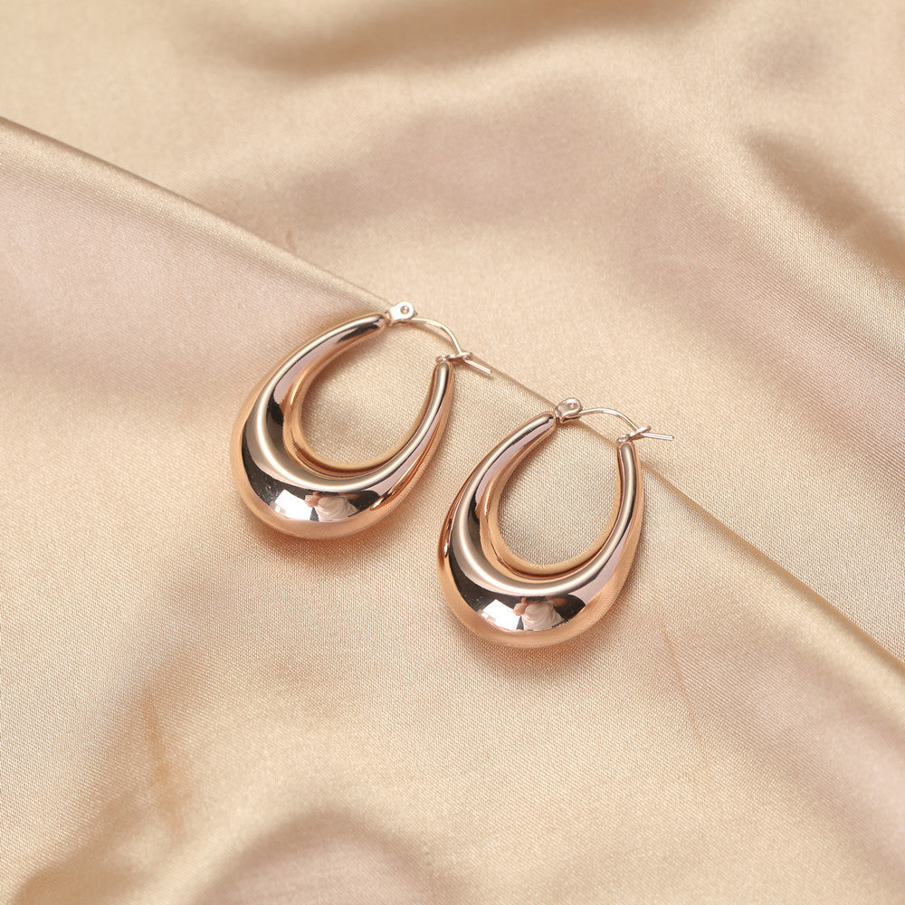 Pendientes Geométricos Minimalistas de Acero Inoxidable con Baño de Oro de 18K para Mujer, Estilo Aro Hueco, Joyería de Moda
