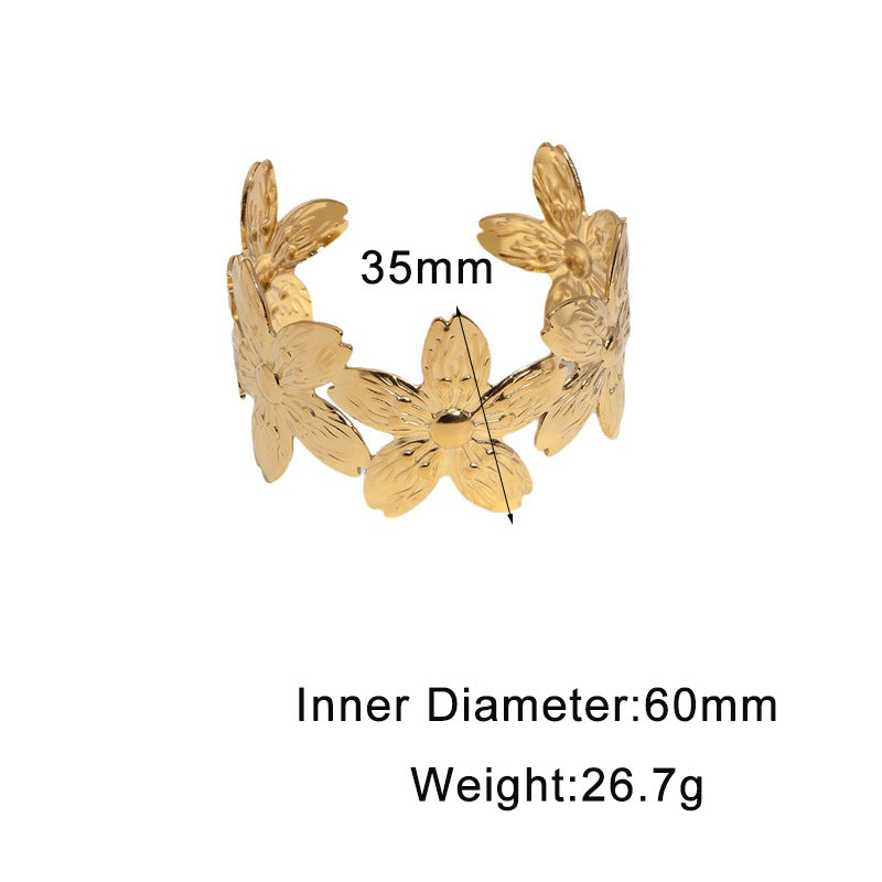 Minimalist Sweet Floral Plated Stainless Steel Bracelet for Women