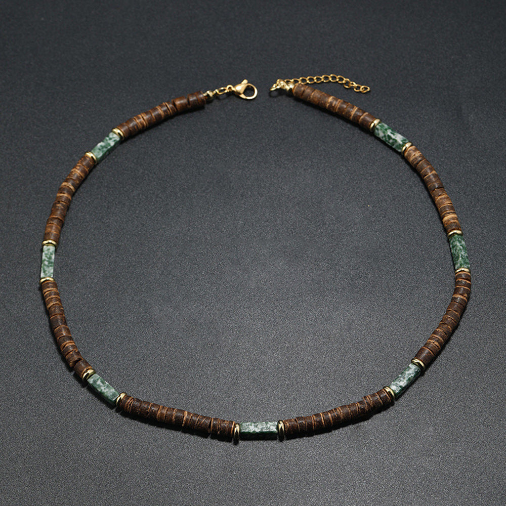 Bohemian Style Adjustable Braided Necklace with Obsidian Pendant Geometric Shape Natural Stone Men Women Unisex Jewelry