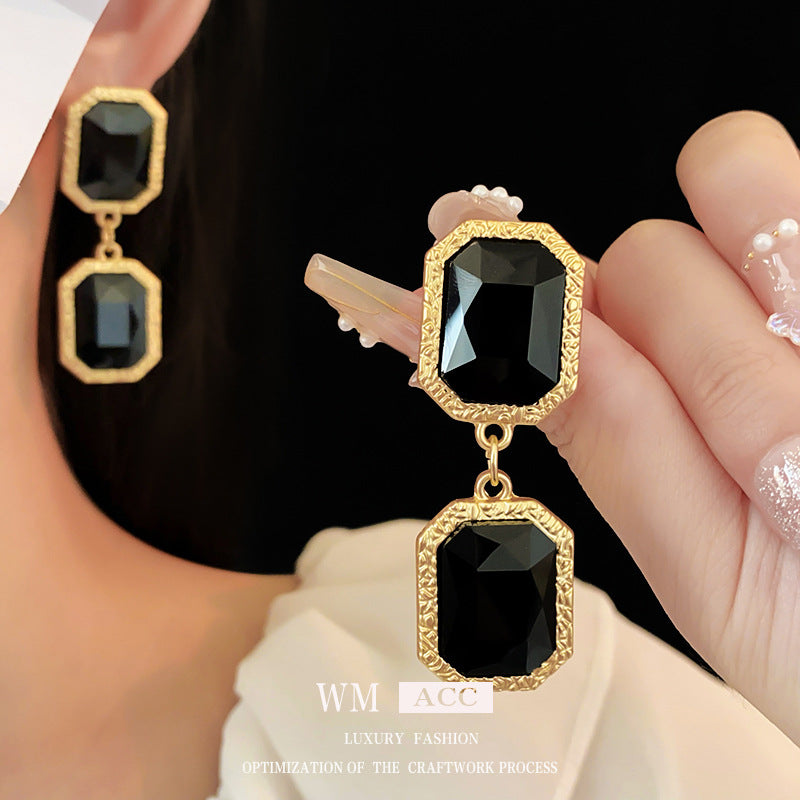 Vintage Geometric Square Crystal Dangle Earrings in Alloy with Gold Plating for Women