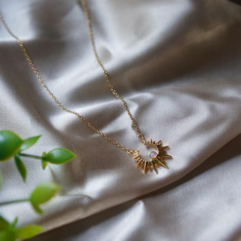 Vintage Star and Moon Pendant Necklace with Hollow Sun Design in Plated Copper on O-Chain for Women