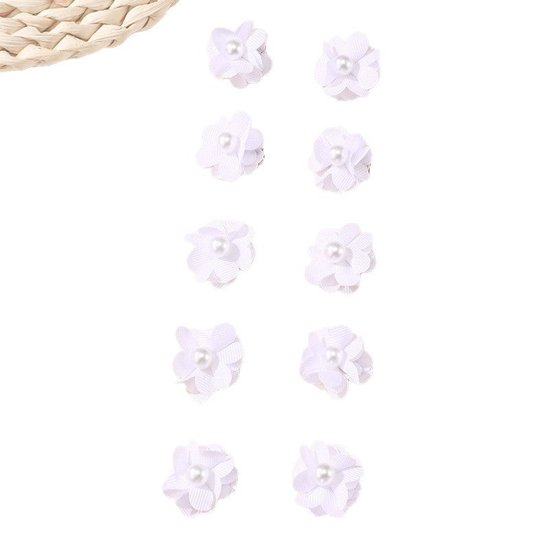 Fermaglio per Capelli a Forma di Fiocco in Stile Naturale per Ragazze con Rifinitura in Pizzo di Poliestere e Abbellimento Floreale con Perle, Set di Mollette a Becco d'Anatra