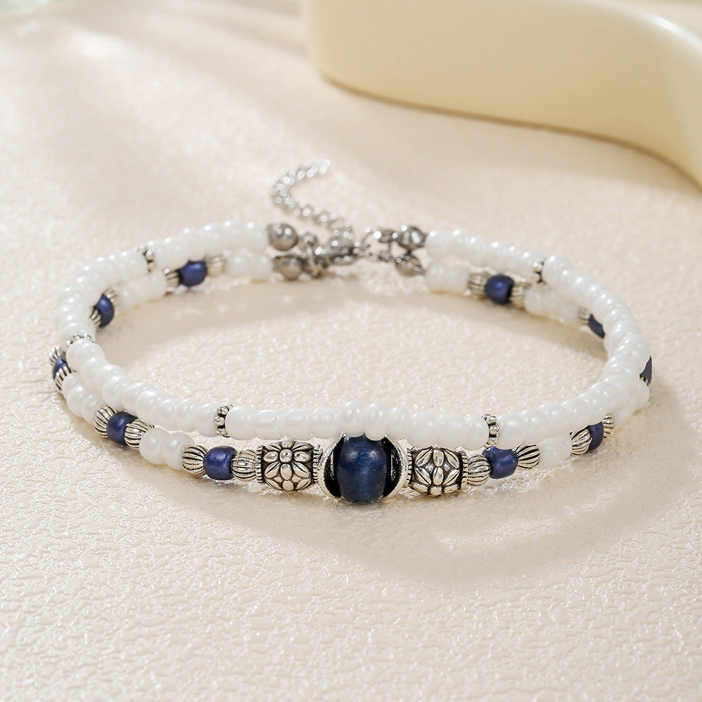 Sweet Hip-hop Geometric Alloy Seed Bead Anklet for Women