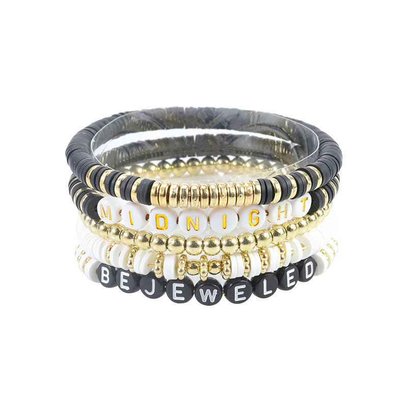 Colorful Letter Number Beaded Stretch Bracelet Set Resin Unisex