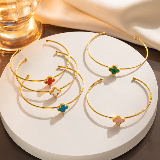 Elegant Four-Leaf Clover Titanium Steel Bracelet with Vacuum Plating for Hypoallergenic Wear